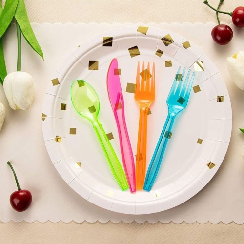 Rainbow Plastic Silverware Set, Neon Forks, Knives, and Spoons (144  Pieces), PACK - Metro Market