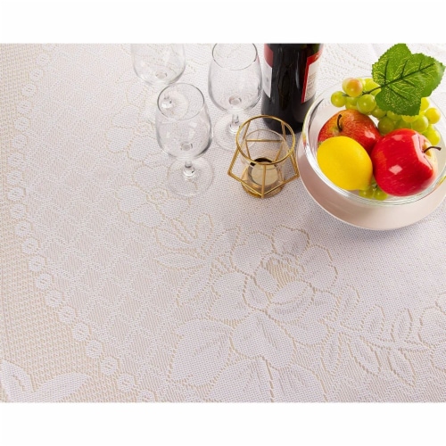 Round 71-Inch Decorative Lace Tablecloth with Floral Patterns for Birthday Parties, White Perspective: top