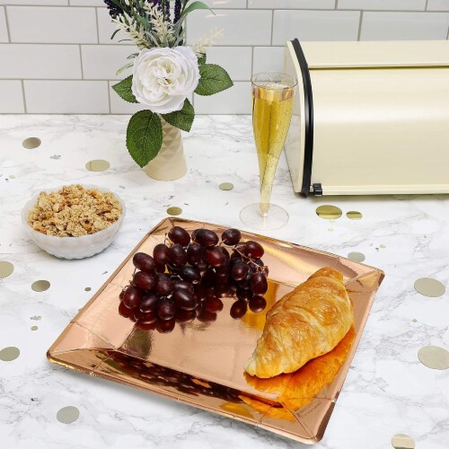 Square Rose Gold Foil Paper Party Plates for Lunch and Dinner (10 In, 48 Pack) Perspective: top