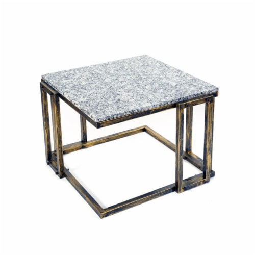 ORE International14.5  Tall Granite Marble Black and Gold Plant StandMetal Perspective: top