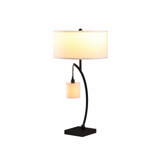 28.5 In Contemporary Dual Black Arc With Hanging Pendelum Lamp Metal Table Lamp Perspective: top