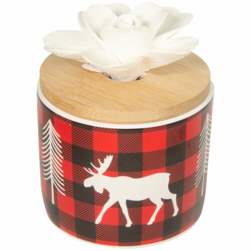 AmbiEscents Plaid Moose Ceramic Diffuser - Red/Black Perspective: top