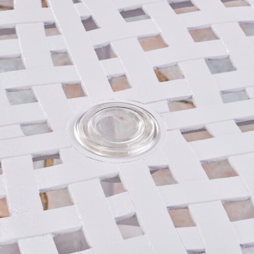 Simon Outdoor Aluminum Round Dining Table, White Perspective: top