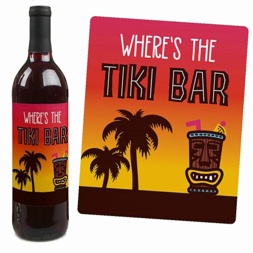 Big Dot of Happiness Tiki Luau - Tropical Summer Party Decor Wine Bottle Label Stickers 4 Ct Perspective: top