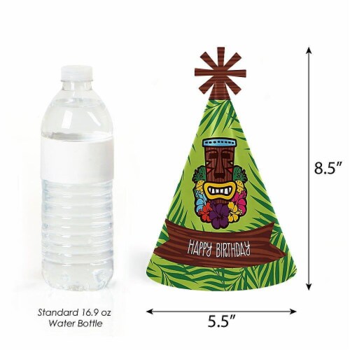 Big Dot of Happiness Tiki Luau - Cone Tropical Hawaiian Summer Happy Birthday Party Hats 8 Ct Perspective: top