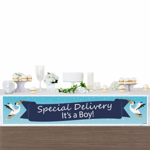Big Dot of Happiness Boy Special Delivery - Blue It's a Boy Stork - Baby Shower Decor Banner Perspective: top