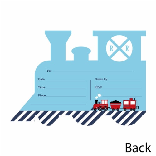 Big Dot of Happiness Railroad Party Crossing - Shaped Fill-in Invitations & Envelopes 12 Ct Perspective: top