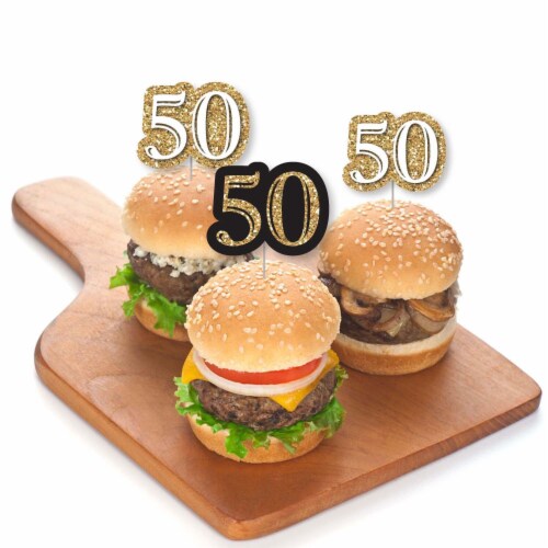 Big Dot of Happiness Adult 50th Birthday Gold Dessert Cupcake Toppers Clear Treat Picks 24 Ct Perspective: top