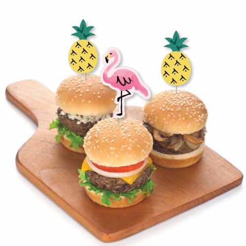 Big Dot of Happiness Pink Flamingo - Party Like a Pineapple Cupcake Toppers Treat Picks 24 Ct Perspective: top