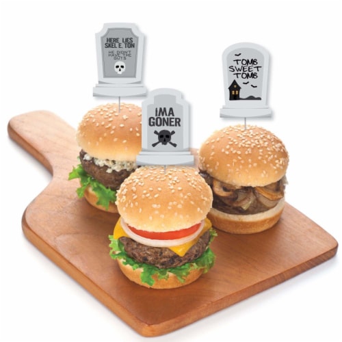 Big Dot of Happiness Graveyard Tombstones - Cupcake Toppers Party Clear Treat Picks - 24 Ct Perspective: top