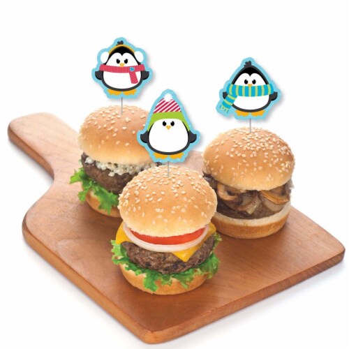 Big Dot of Happiness Holly Jolly Penguin - Cupcake Toppers Christmas Clear Treat Picks 24 Ct Perspective: top