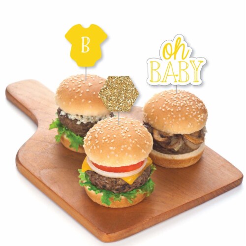 Big Dot of Happiness Baby Neutral Dessert Cupcake Toppers Baby Shower Clear Treat Picks 24 Ct Perspective: top