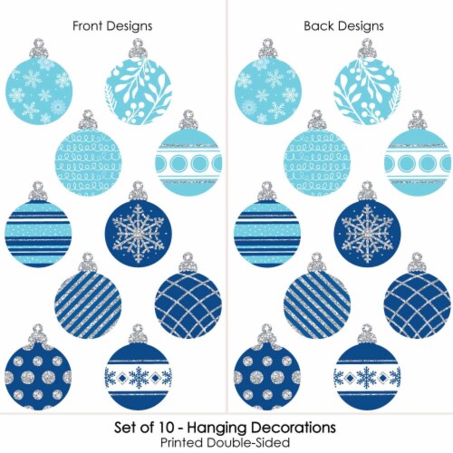 Big Dot of Happiness Hanging Blue & Silver Ornaments Outdoor Christmas Porch Tree Decor 10 Pc Perspective: top