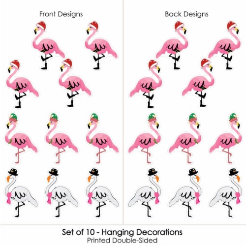 Big Dot of Happiness Hanging Flamingle Bells - Outdoor Christmas Porch Tree Yard Decor 10 Pc Perspective: top