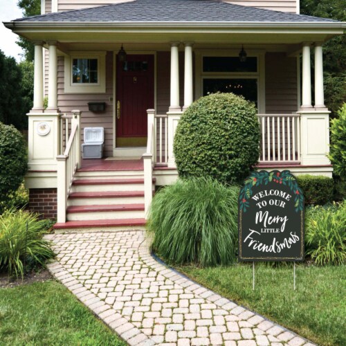 Big Dot of Happiness Rustic Merry Friendsmas Party Decor Friends Christmas Welcome Yard Sign Perspective: top