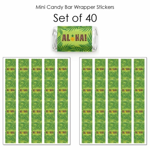 Big Dot of Happiness Tiki Luau Mini Candy Bar Wrapper Stickers Hawaiian Party Favors 40 Ct Perspective: top