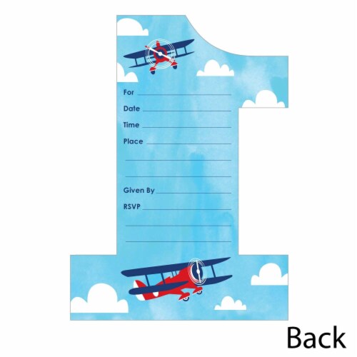 Big Dot of Happiness 1st Birthday Taking Flight Airplane Shape Fill-in Invite/Envelopes 12 Ct Perspective: top