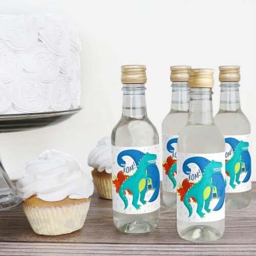 Big Dot of Happiness Roar Dinosaur - Mini Wine Bottle Stickers - Dino Mite Party Favor 16 Ct Perspective: top