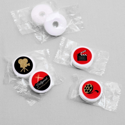 Big Dot of Happiness Red Carpet Hollywood Movie Night Round Candy Sticker Favors - 108 Ct Perspective: top