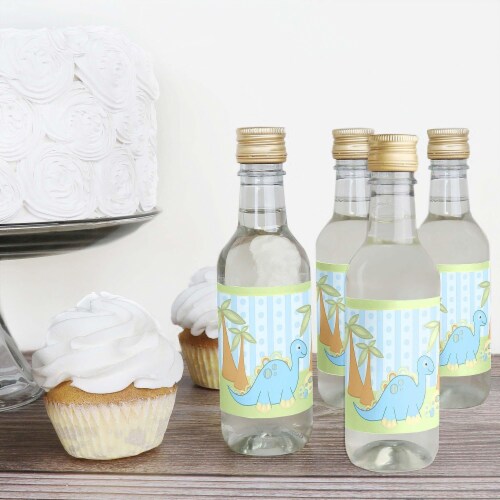Big Dot of Happiness Baby Boy Dinosaur - Mini Wine Bottle Label Stickers - Party Favor 16 Ct Perspective: top