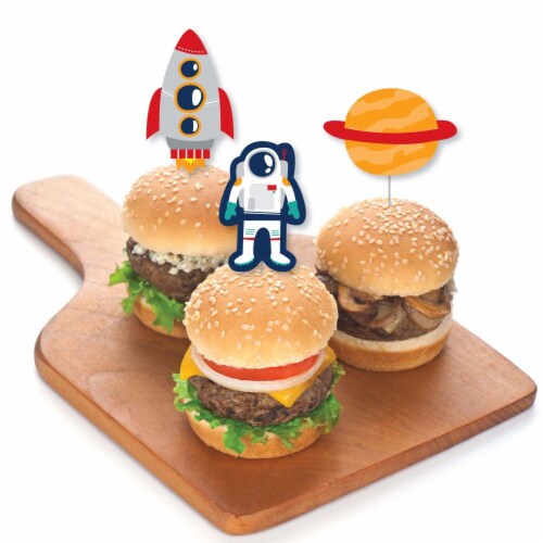 Big Dot of Happiness Blast Off to Outer Space Dessert Cupcake Toppers Clear Treat Picks 24 Ct Perspective: top