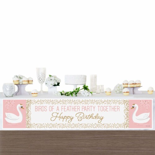 Big Dot of Happiness Swan Soiree - White Swan Happy Birthday Decorations Party Banner Perspective: top