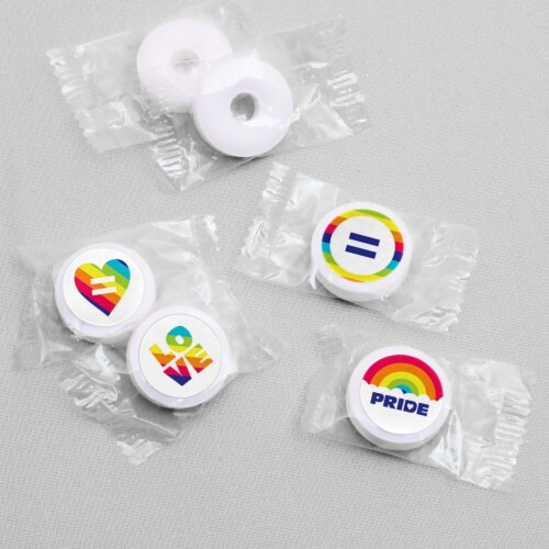 Big Dot of Happiness Love is Love Pride Round Candy Sticker Favors (1 sheet of 108) Perspective: top