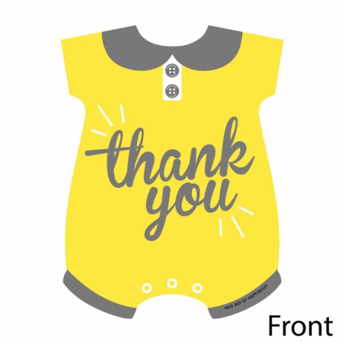 Big Dot of Happiness Hello Little One Yellow & Gray Shaped Thank You Cards & Envelopes 12 Ct Perspective: top