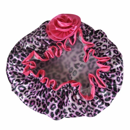 Kella Milla Stylish Satin Shower Cap, Pink Leopard Perspective: top