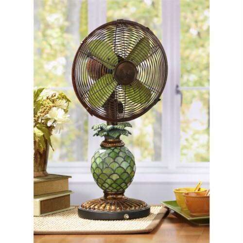 DecoBreeze Ocsillating 3 Speed Table Fan and Tiffany Style Pineapple