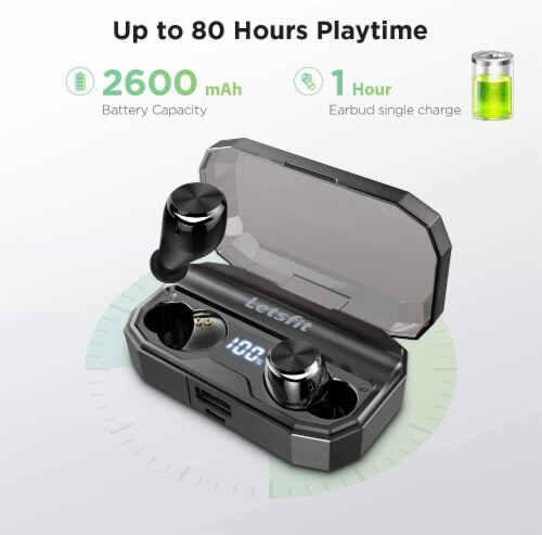 Letsfit T22 Wireless Bluetooth 5.0 In-Ear Earbuds - Black Perspective: top