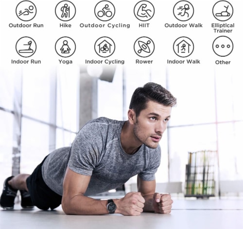 Letsfit Letscom Heart Rate Monitor and Step Counter Smart Watch - Black Perspective: top
