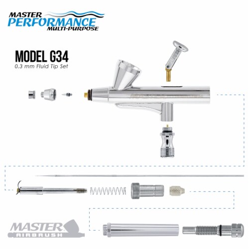 G34 Multi-Purpose Dual-Action Gravity Feed Airbrush with a 0.3mm Tip and 1/16 oz. Fluid Cup Perspective: top