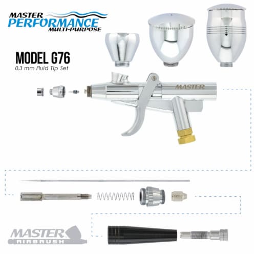 G76 Pistol Trigger Gravity Feed Airbrush, Spray Gun Air Cap Head, 0.3mm Tip, 3 Gravity Cups Perspective: top