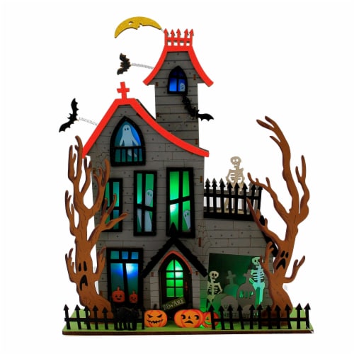 Halloween Halloween House Wood Spooky Ghosts Lighted Cy0076 Perspective: top