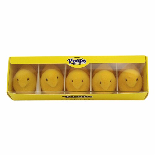 Easter Boxed Flocked Peeps Set/5 Plastic Licensed Decorate Basket Chicks Wh0094 Perspective: top