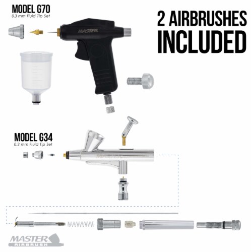 Deluxe Cake Decorating Airbrushing System Kit - 2 Airbrushes, 12 Food Color Set, Compressor Perspective: top