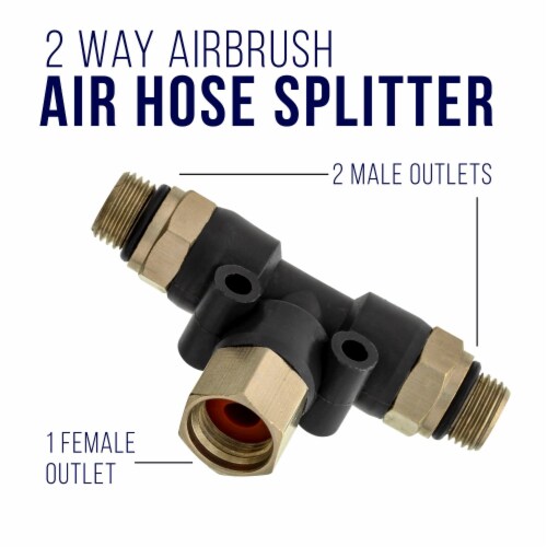 2 Way Airbrush Air Hose Splitter Manifold - 1/8 Fittings - 2 Male Outlets  and 1 Female Inlet, 1/8” to 1/4” - 2 Way - Foods Co.