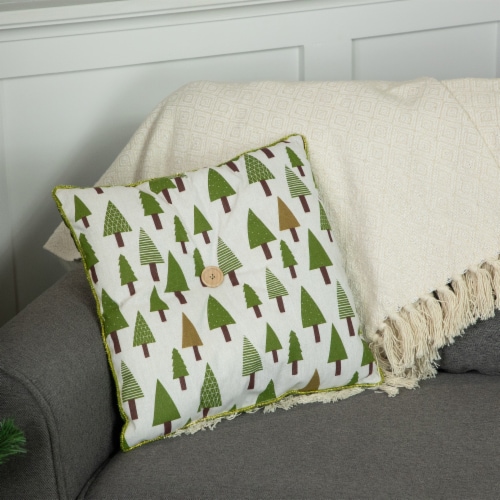 Northlight Woodland Trees Christmas Throw Pillow - 15 - Green and White Perspective: top
