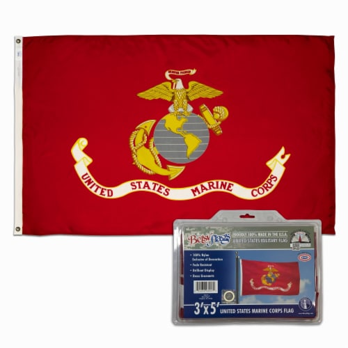 Valley Forge 3 Ft. x 5 Ft. Nylon Marine Corps Military Flag BTUSMC3 Perspective: top