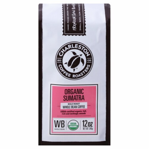 Charleston Coffee Roasters Sumatra Dark Roast Organic Whole Bean Coffee Perspective: top