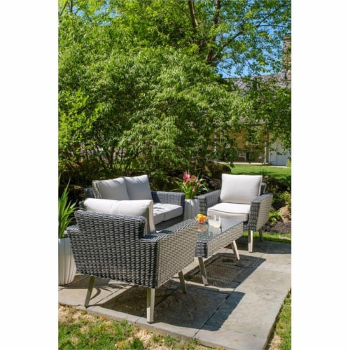Alfresco Home Castlewood 4-piece Resin Wicker Seating Group in Stone Gray Perspective: top