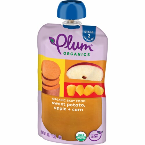 Plum Organics® Stage 2 Sweet Potato Apple & Corn Baby Food Pouch Perspective: top