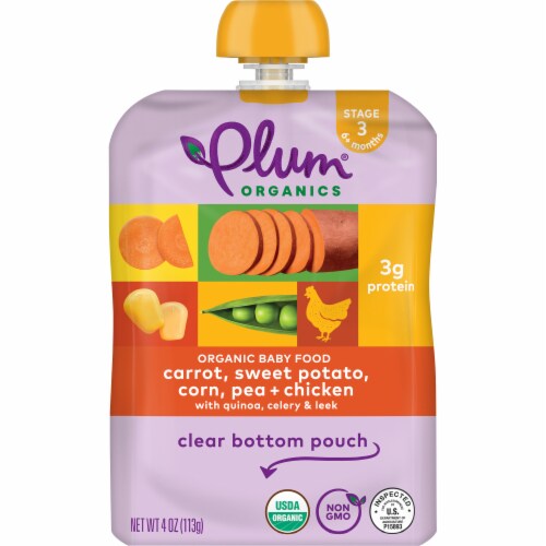 Plum Organics® Stage 3 Carrot Sweet Potato Corn Pea and Chicken Baby Food Pouches Multipack Perspective: top
