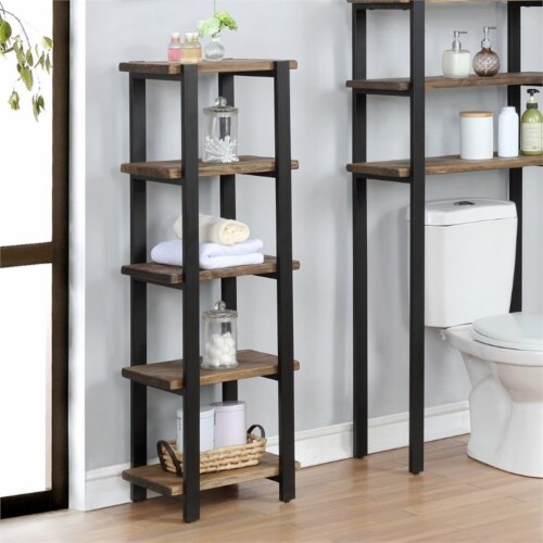 Alaterre Furniture Pomona 48  Metal and Solid Wood Bath Floor Storage Shelf Perspective: top