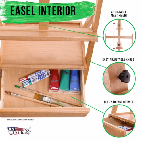 Large Wooden H-Frame Studio Easel with Artist Storage Drawer and Shelf - Adjusts to 75  High Perspective: top