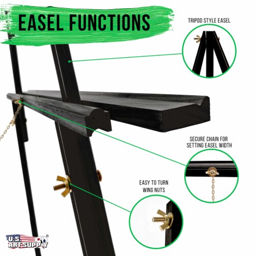 64  Black Torrey Wooden A-Frame Tripod Studio Artist Floor Easel, 4 Pack - Adjustable Tray Perspective: top
