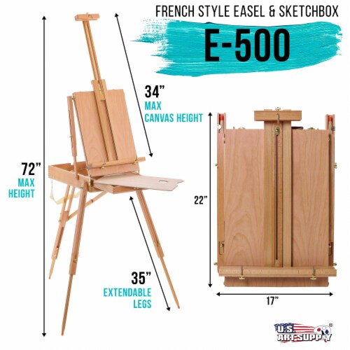 57-Piece Watercolor Painting Kit with French Easel, Watercolor Paint, Canvas, Paper, Brushes Perspective: top