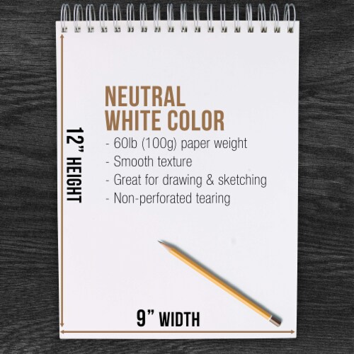 9  x 12  Premium Spiral Bound Sketch Pad, Pad of 100-Sheets, 60 Pound (100gsm) (2 Pads) Perspective: top