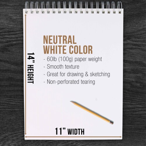 11  x 14  Premium Spiral Bound Sketch Pad, Pad of 100-Sheets, 60 Pound (100gsm) (2 Pads) Perspective: top